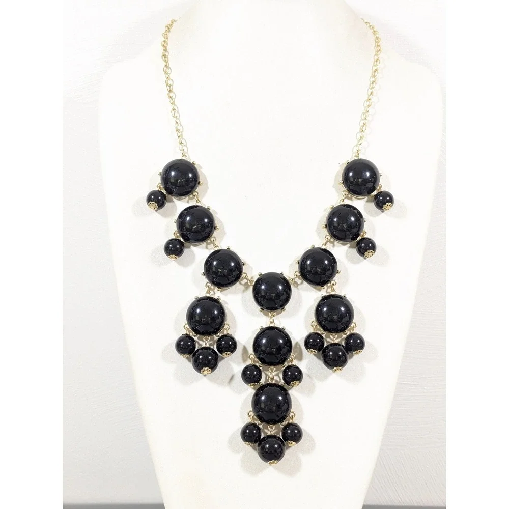 Black Bubble Statement Bib Necklace Gold Tone Bold Gothic 28